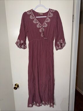 Slaydon & Rose Boho Embroidered Mauve Wrap Maxi Dress